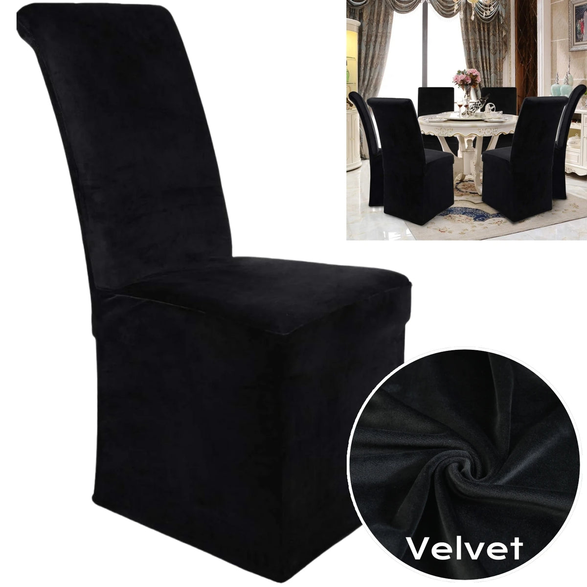 housse chaise banquette velours noir adhésif moderne salle manger unie polyester elasthanne
