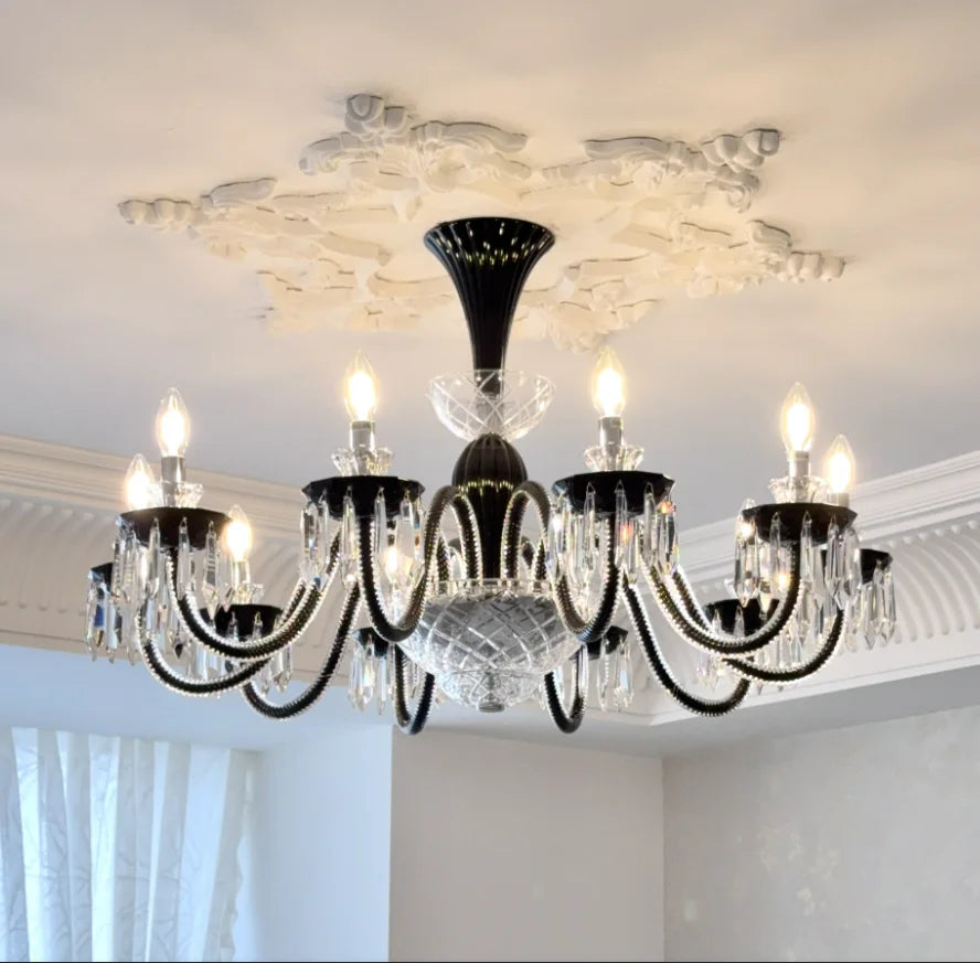 lustre cristal blanc noir baroque salon chambre encastrée LED classique
