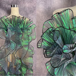 foulard élégant polyester semi transparent vert noir rayures verticales fronces 15cm écologique soluble eau