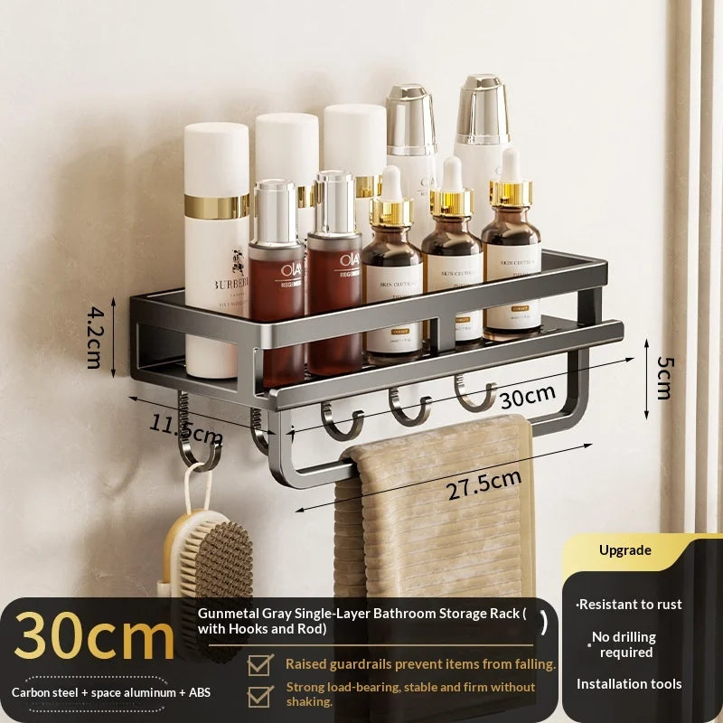étagère murale aluminium perforée noire adhésive salle bain moderne organisateur suspendu toiletterie support