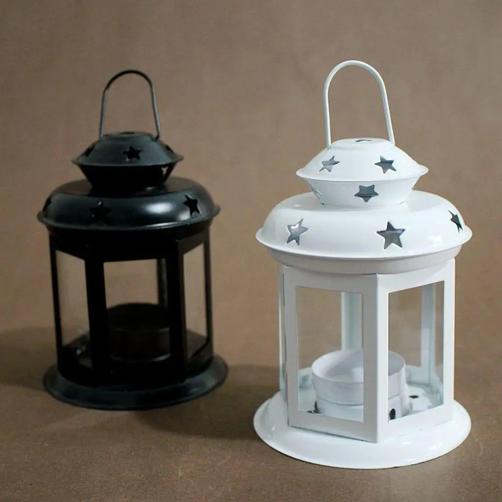 lanterne étoiles métal noir blanche verre transparent classique anneaux suspension bougie
