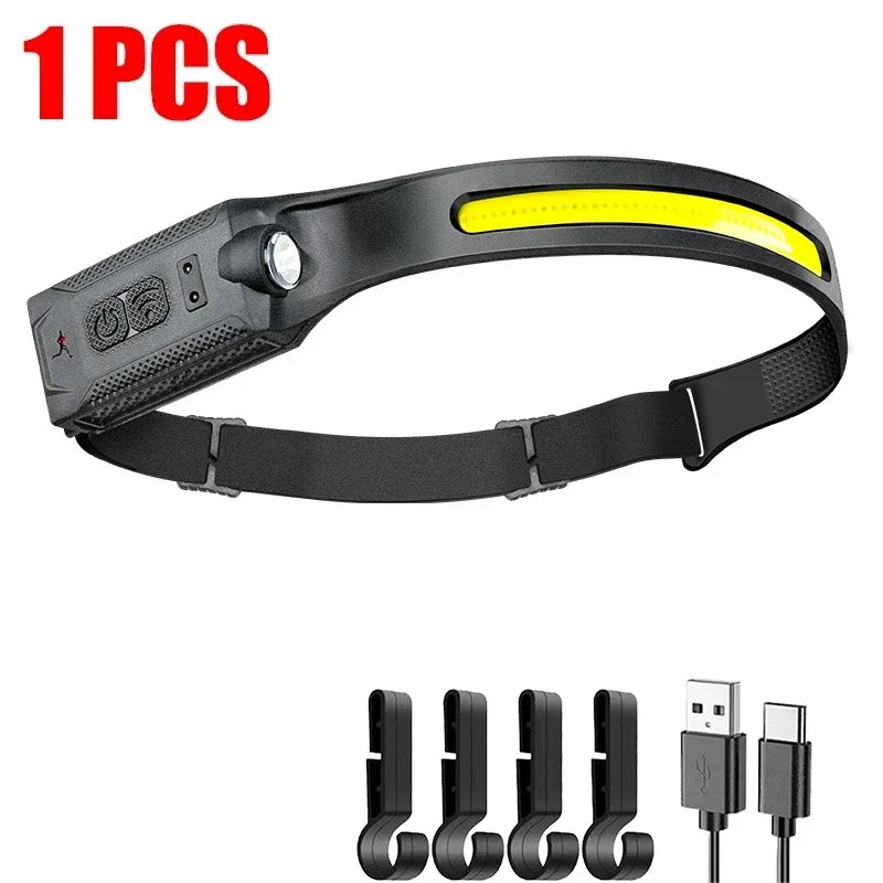 lampe frontale led rechargeable usb modes lumière camping sécurité noir vert fluo