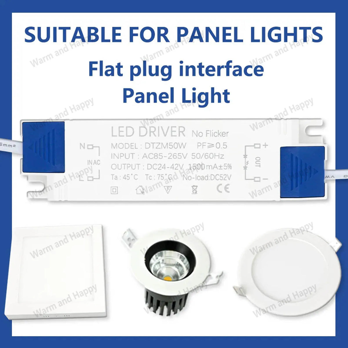 adaptateur alimentation led 10w 20w 30w 40w 50w transformateur éclairage dc2442v ac85265v panel light