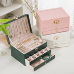 boîte bijoux simili cuir portable miroir vert rose blanc noir moderne
