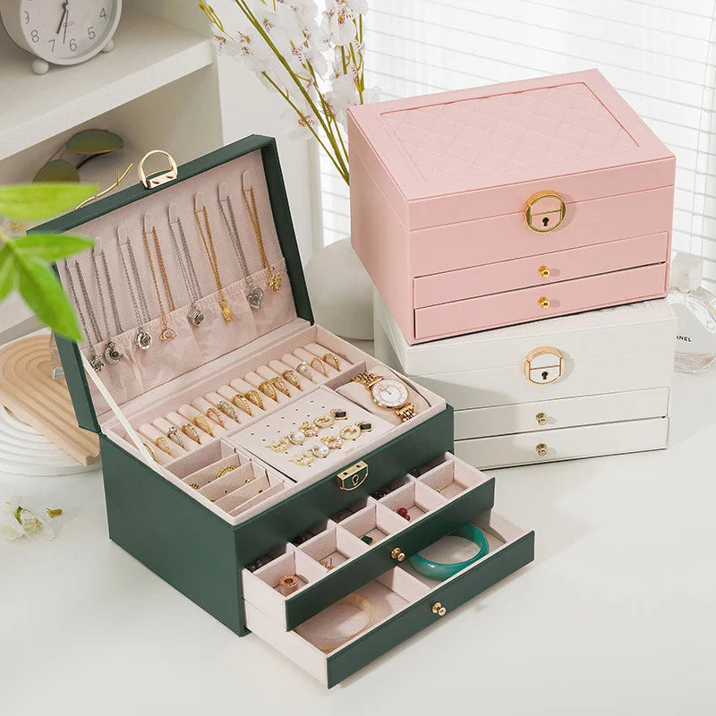 boîte bijoux simili cuir portable miroir vert rose blanc noir moderne
