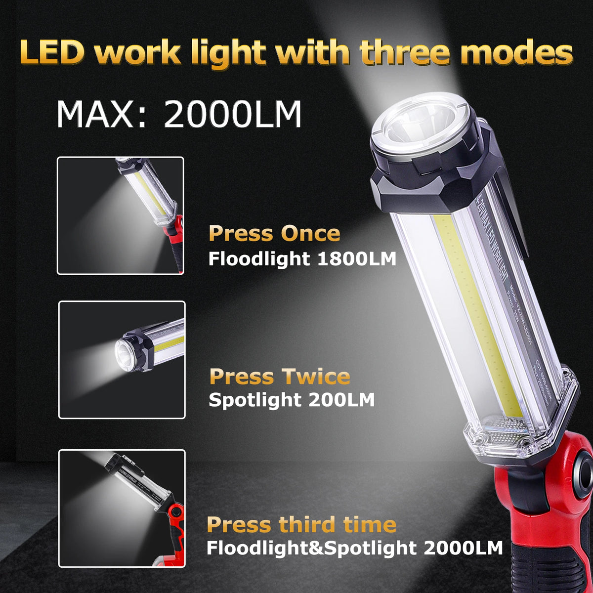lampe torche led rouge noire port usb modes floodlight spotlight moderne pratique