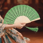 éventail pliant dentelle noir rouge vert classique tassel danse décoration pliante légère