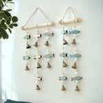 mobile mural poissons cloches bleu clair doré rustique