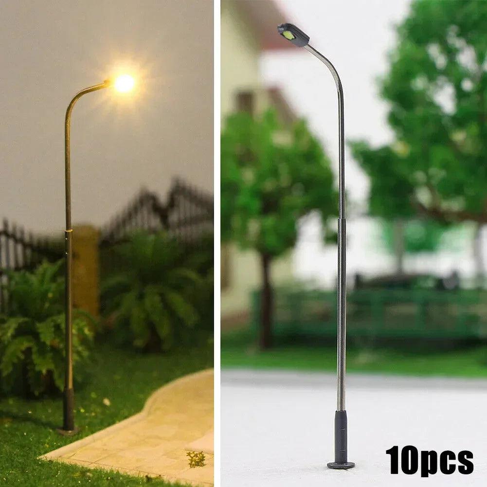 lampadaires miniatures modernes urbains 10 pièces noirs gris métallisé lisses minimalistes bases incluses