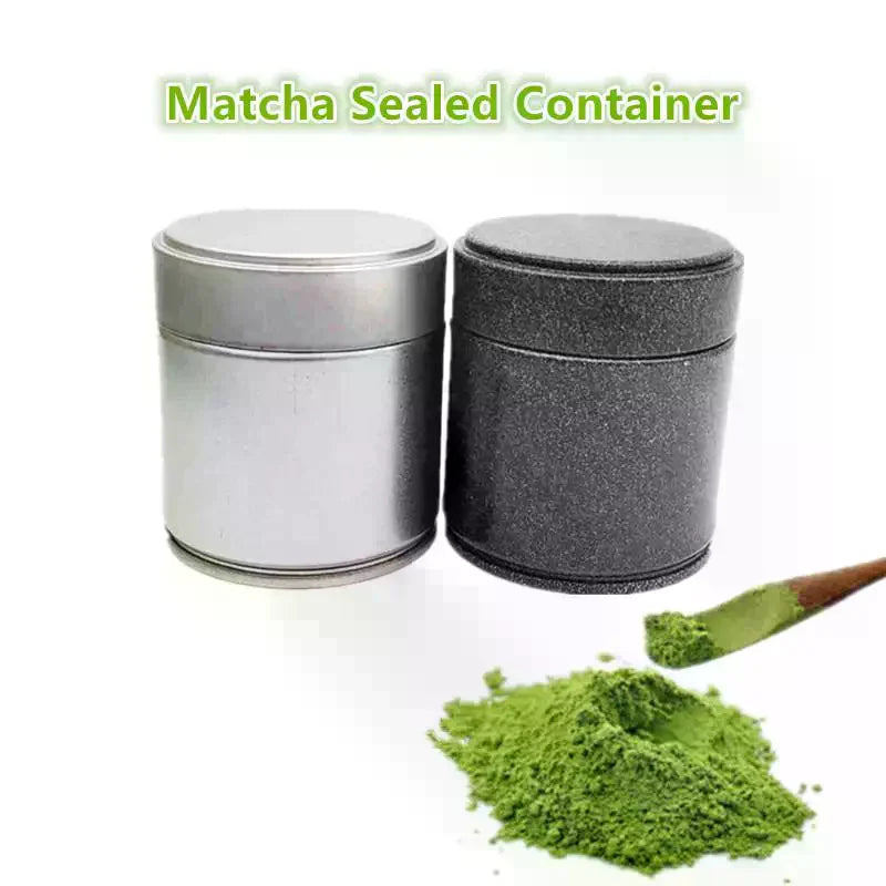 boîte thé matcha argent noir contemporaine cuillère bois opaquet aluminium fcm portable scellée