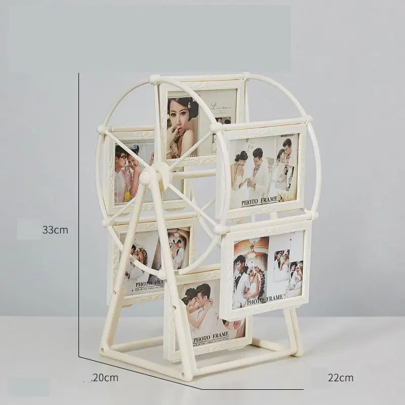 cadre photo vintage grande roue transparent bronze or argenté decoration florale photos inclusion industrielle