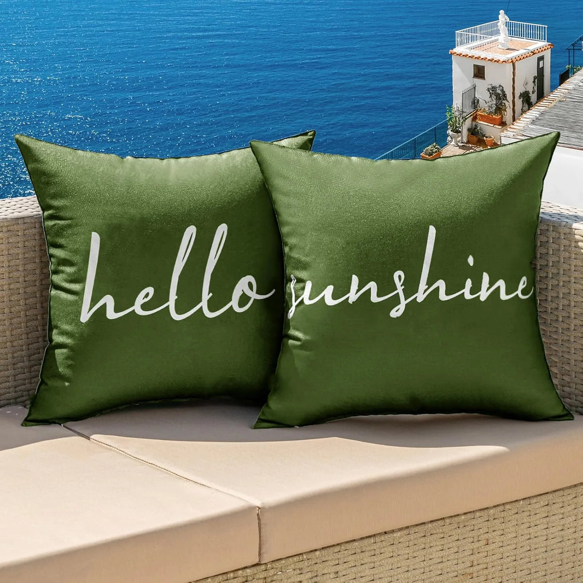 taies d'oreiller décoratives moderne orange bleu marine lettres hello sunshine relax imperméables polyester casa
