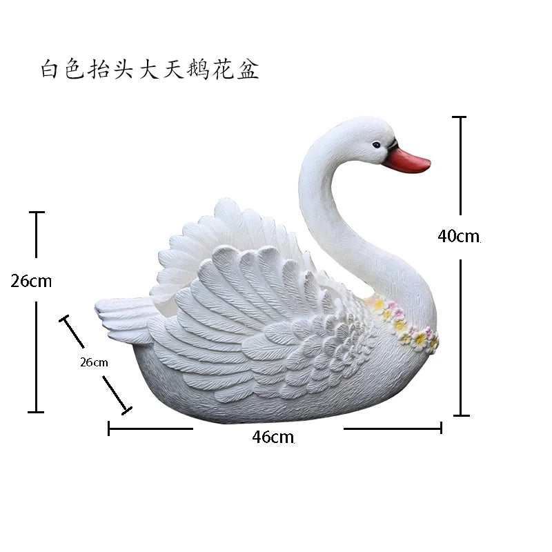 statue cygne résine blanche plumes détaillées motifs floraux classique decoration jardin balconintérieur