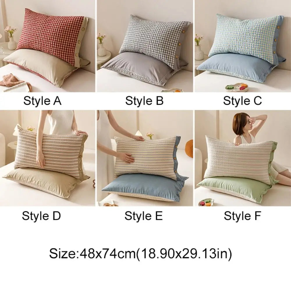 housse coussin rectangulaire coton polyester carreaux rayures bleu clair rouge gris clair moderne fixation