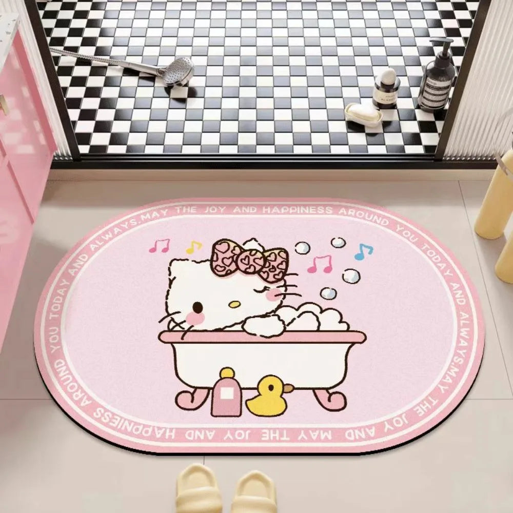 tapis salle bain antidérapant absorbant rapide dessin animé hello kitty motifs musicaux coeurs ours