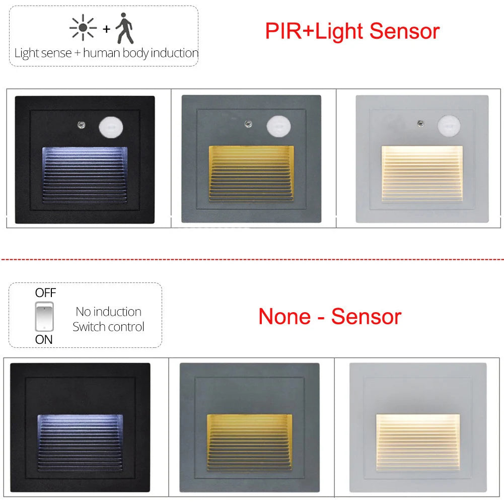 Lampes murales encastrables LED modernes 3W noir argenté extérieures intérieures