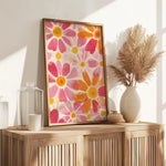 affiche murale moderne fleurs stylisées rose orange chambre salon decoration pop art
