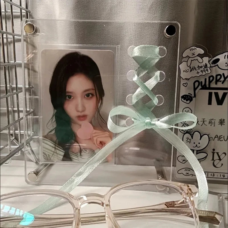 cadre photo acrylique transparent kpop photocard stand rubans satinés décoration moderne porte rétros kpop