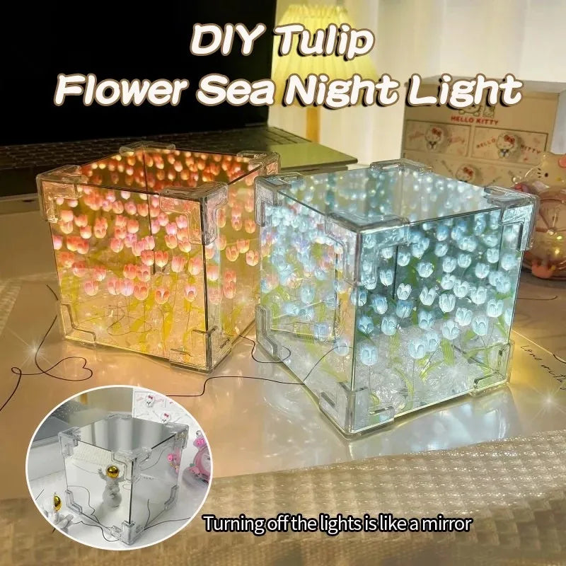 cube lumineux tulipes transparent moderne clips papier décoratif rubans pinceaux événementnels chambre festive