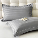 taies d'oreiller coton jacquard rayées élégantes lettres brodées blanc gris jaune bleuclair