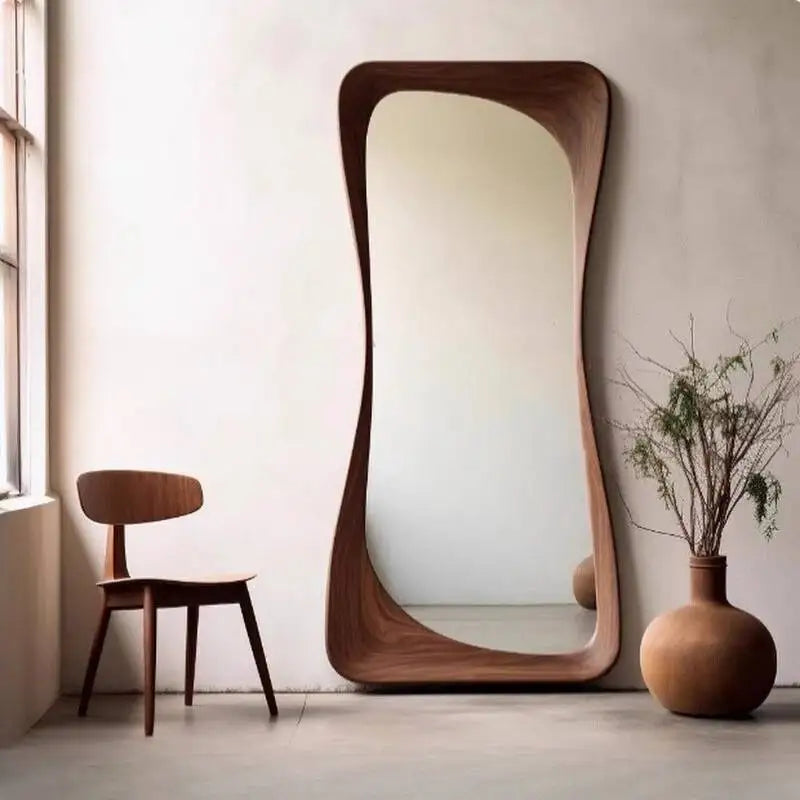 miroir moderne bois naturel grande taille salon armoire vase plantes séchées chambre