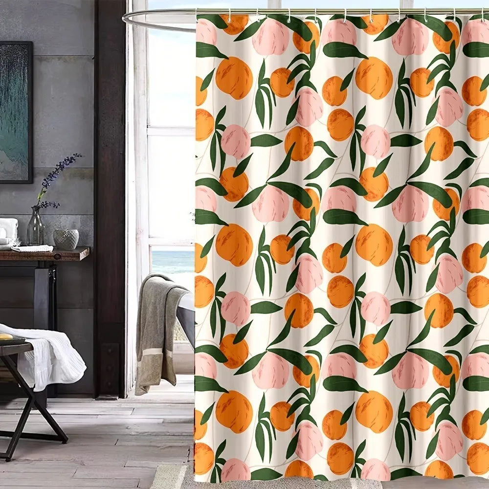 rideau douche moderne orange pêches feuilles anti moisissure opaques polyester anneaux