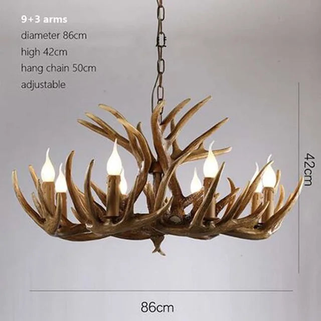 lustre vintage antlers marron clair salon rustique ampoules led murale cottage