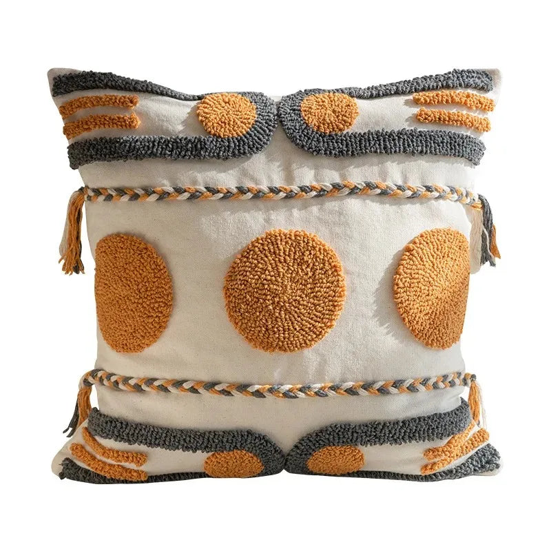 taies d'oreiller géométriques brodées modernes coton polyester blanc orange gris respectueux environnement opaques maison