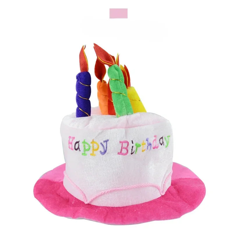 chapeau anniversaire rose blanc motif gâteau bougies happy birthday festif ajustement porteuse