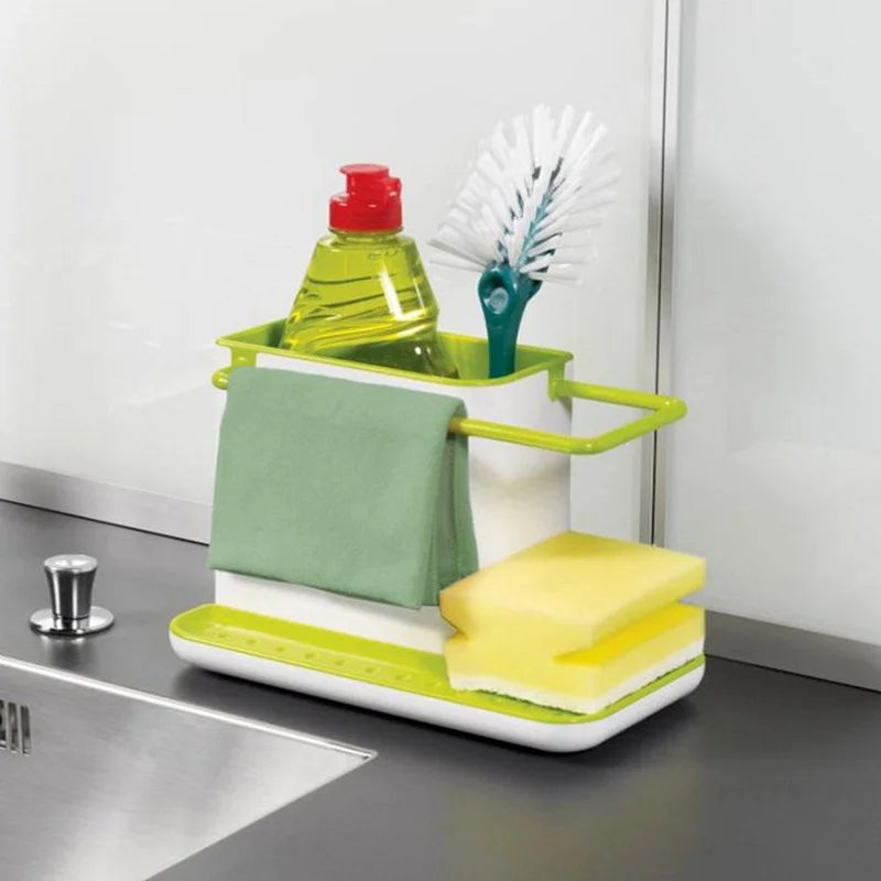 organisateur vaisselle plastique vert blanc moderne pratique support mural éponge gant cuisine brosse pot