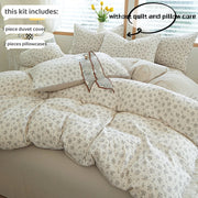 Parure de lit 3 pièces gris clair imprimée fleurs fraîches - Housse de couette et taies d'oreiller douces