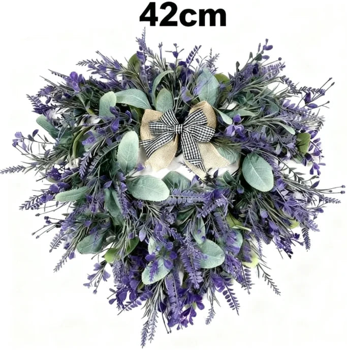 décoration intérieure couronne artificielle fleurs violettes feuilles vertes mariage saint valentin rustique naturel