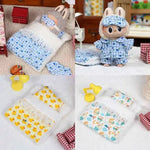 lit miniature poupée pyjamas oreillers couverture chaussons figurines animaux gingham floral