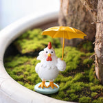 statue décorative miniature coq parapluie extérieur intérieur blanc rouge orange jaune bleu lisse tissu