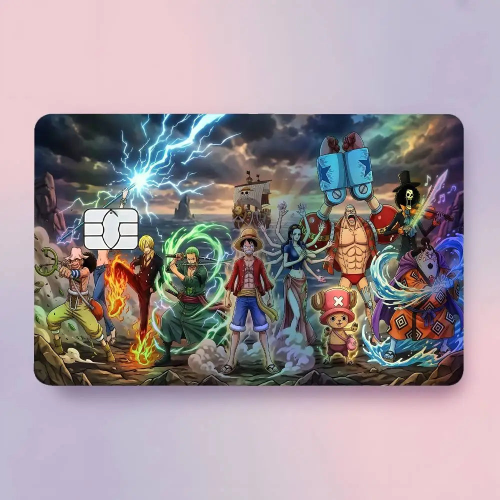 autocollants protection carte bancaire one piece anime personnages dessin animé multicolore adhésifs cartes visite