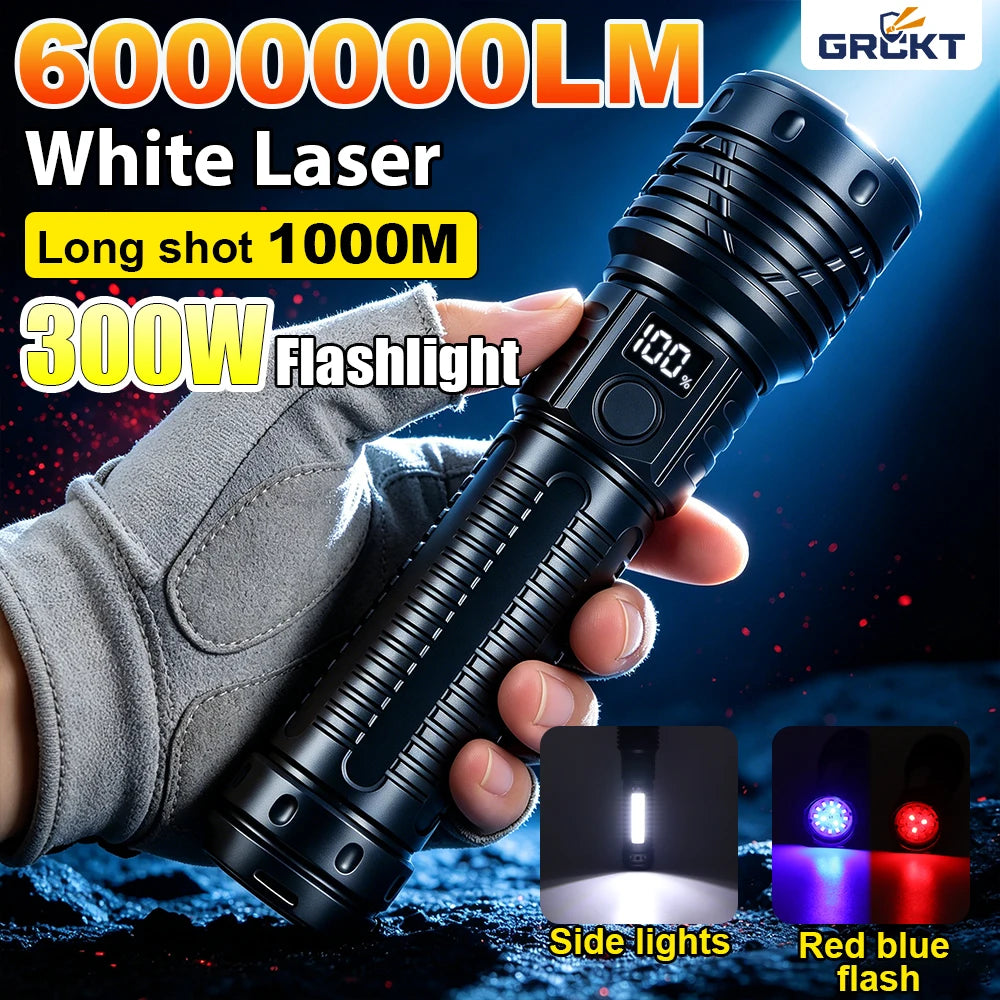 torche rechargeable led ultra puissante 300w lumineuse survie camping travail