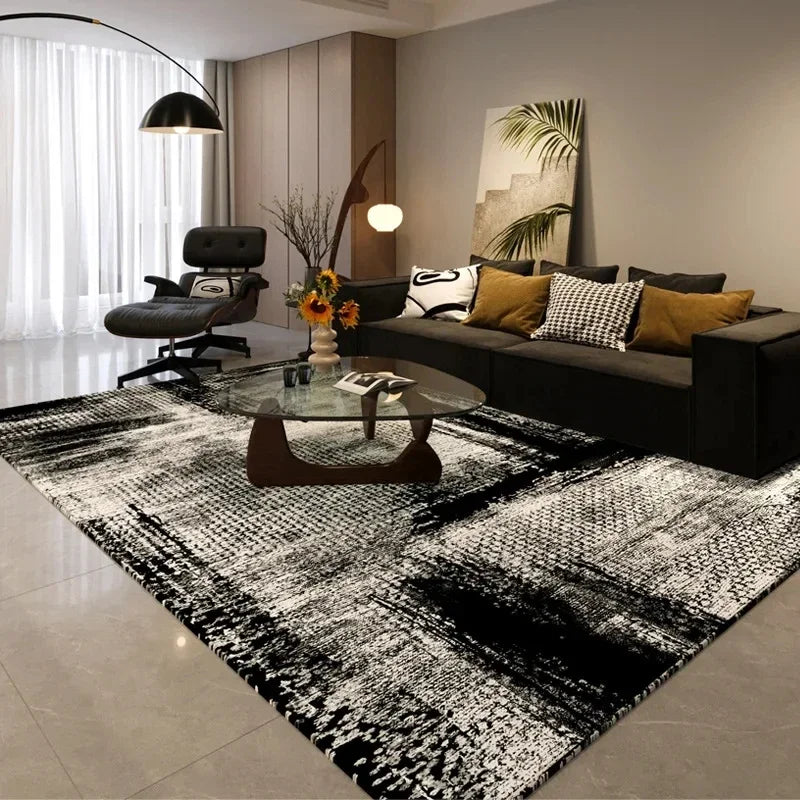 tapis moderne géométrique noir blanc gris love is love adhésif salon chambre polypropylène polyester