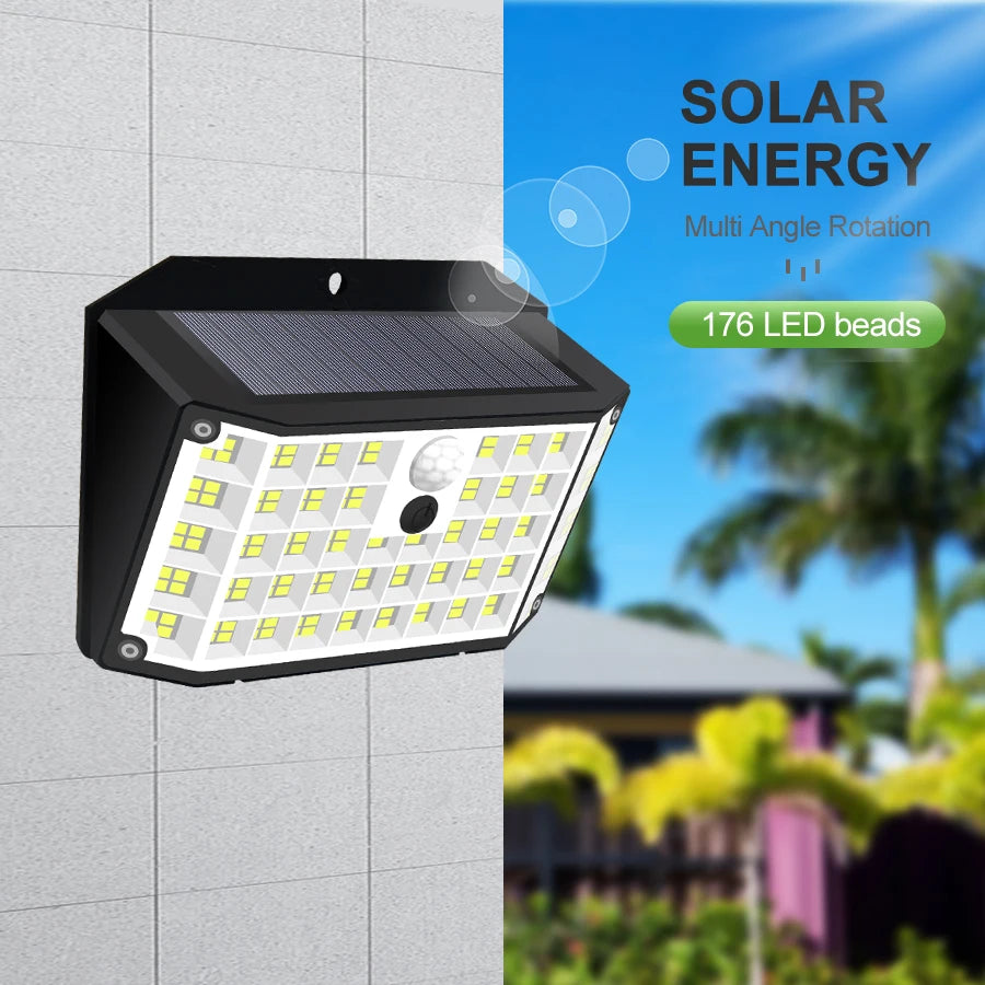 lumière solaire led 176 diodes capteur mouvement moderne jardin sécurité