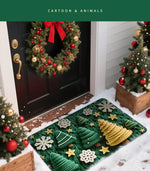 tapis sol décoration noël renne père noël merry christmas vert rouge floral imperméable antidérapant