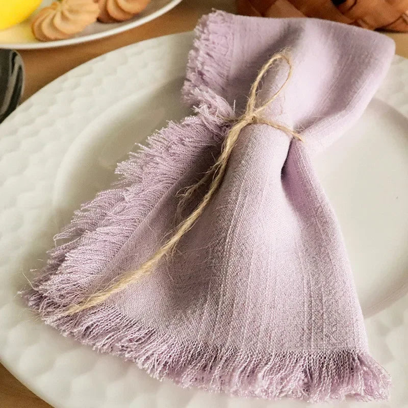 serviettes carrées tissu lin texturé rose lilas gris beige blanc ciel vert bordeaux rustic