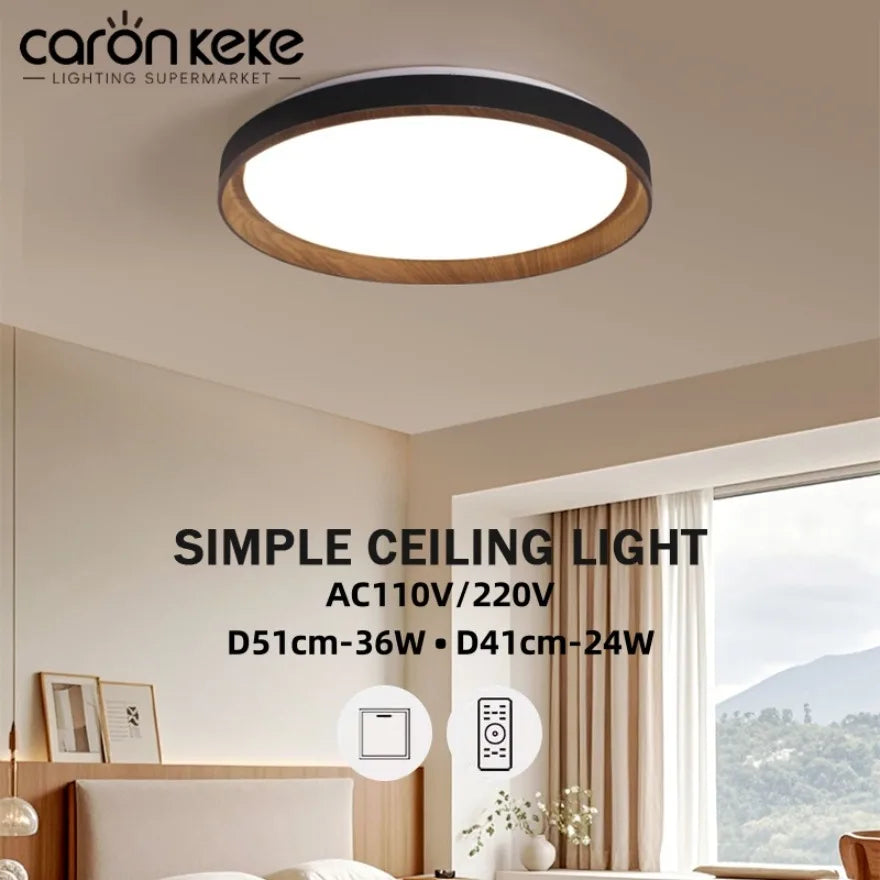 lampe moderne grain bois noir télécommande éclairage quotidien led acrylique fermeture métallique