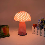 lampe led forme champignon rayées moderne rose jaune base plate interrupteur câble alimentation