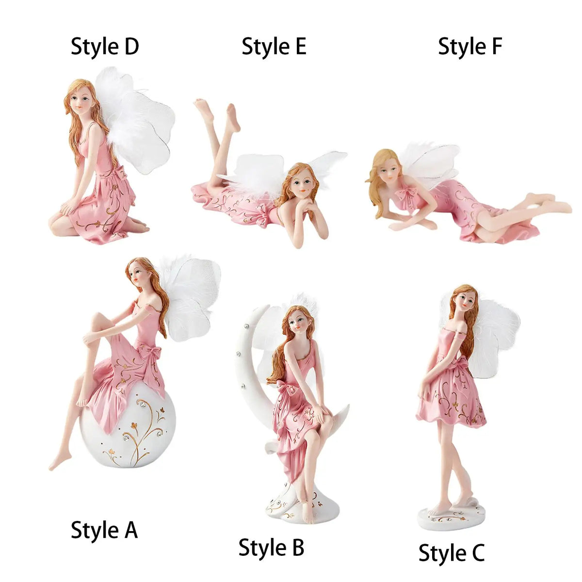 figurine féerique résine rose blanche dorée ailes blanches motifs floraux decoration salon chambre erotique