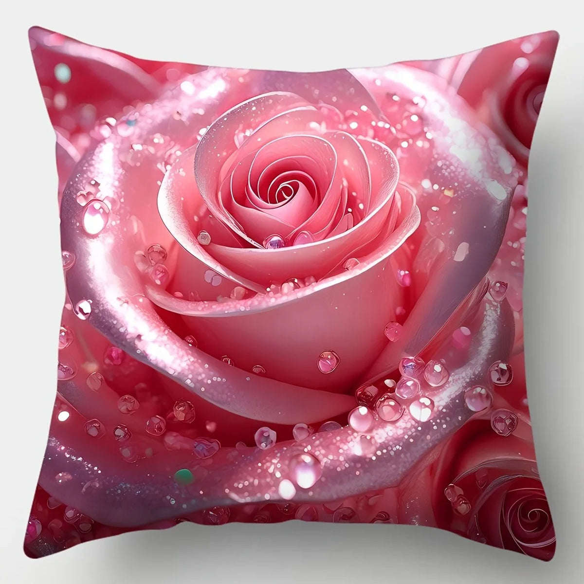 housse coussin décorative rose pâle coeurs brillants motif floral romantique 45x45 cmversible opaques