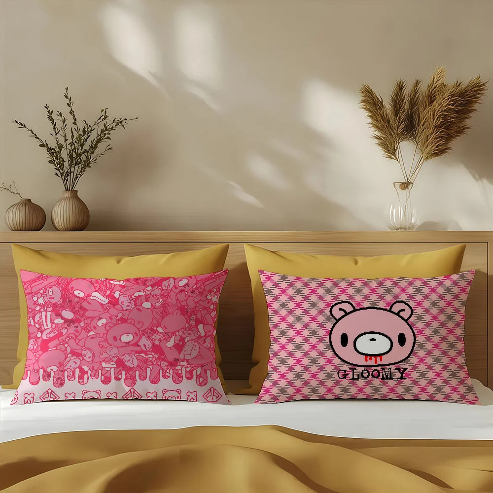 housse coussin dessin animé ours triste polyester moderne rose salon 30x50cm 40x60cm 48x74cm 50x70cm