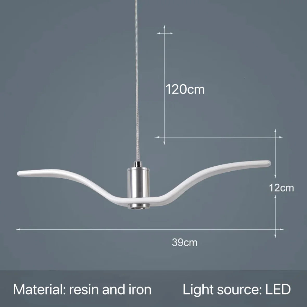 suspension lumineuse moderne oiseau stylisé blanc noir éclairage salon chambre led résine intérieur