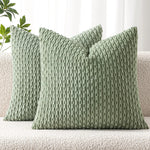 housse coussin carrée velours côtelé vert olive texture tissée garnissage blanc