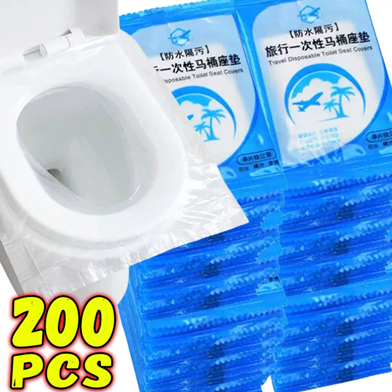 couvre siège toilette jetable bleu blanc logo palmier nuage transparent adhésif pratique respectueux environnement