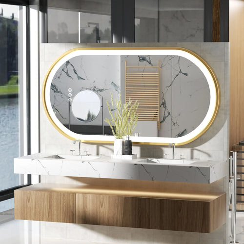 miroir mural ovale moderne cadre marbre éclairage led salle bain