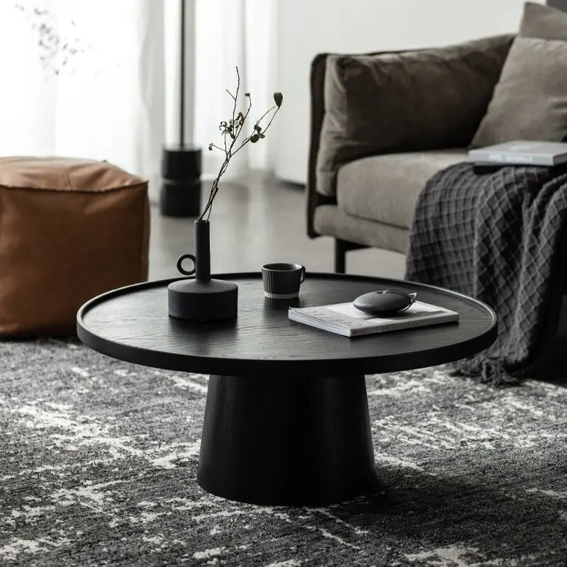 table basse ronde bois naturel moderne noire salon assemblage meubles maison simple minimaliste italien
